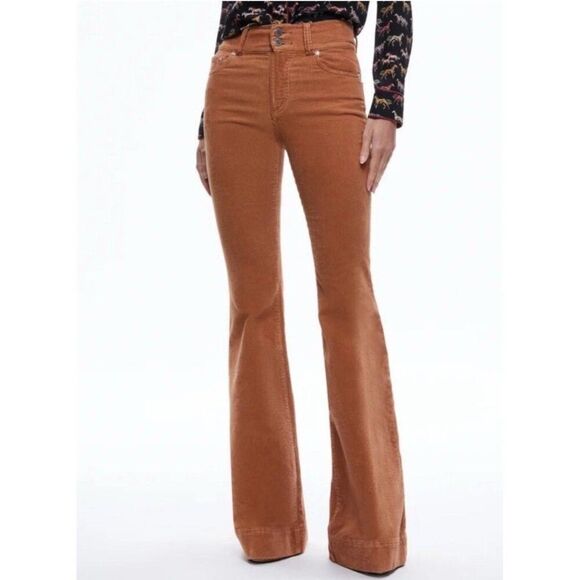 Alice Olivia Authentic Solid Bronze Brown Corduroy Flare Jeans Righ Rise 26 - Picture 1 of 9